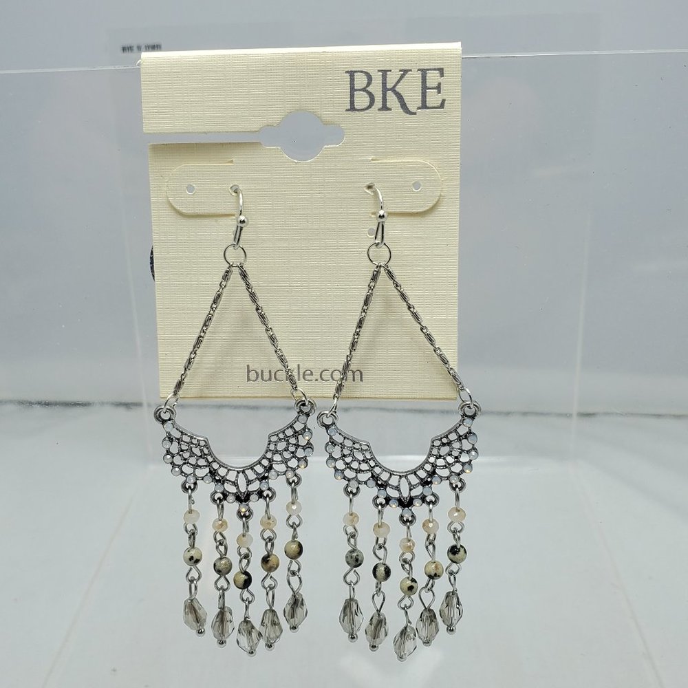 BKE fish hook silver pear-shape filigree chandelier earring